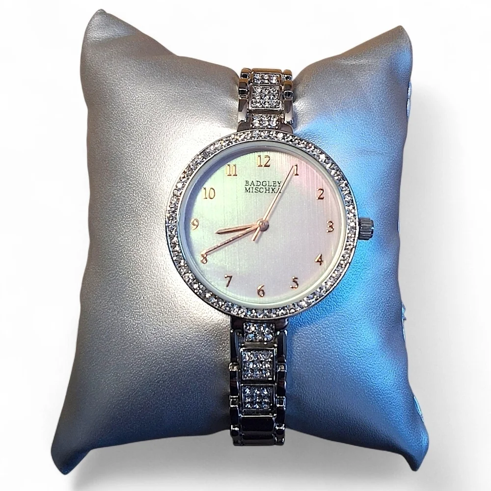 Badgley Mischka Women’s Crystal Stainless Steel Bracelet Watch NWOT